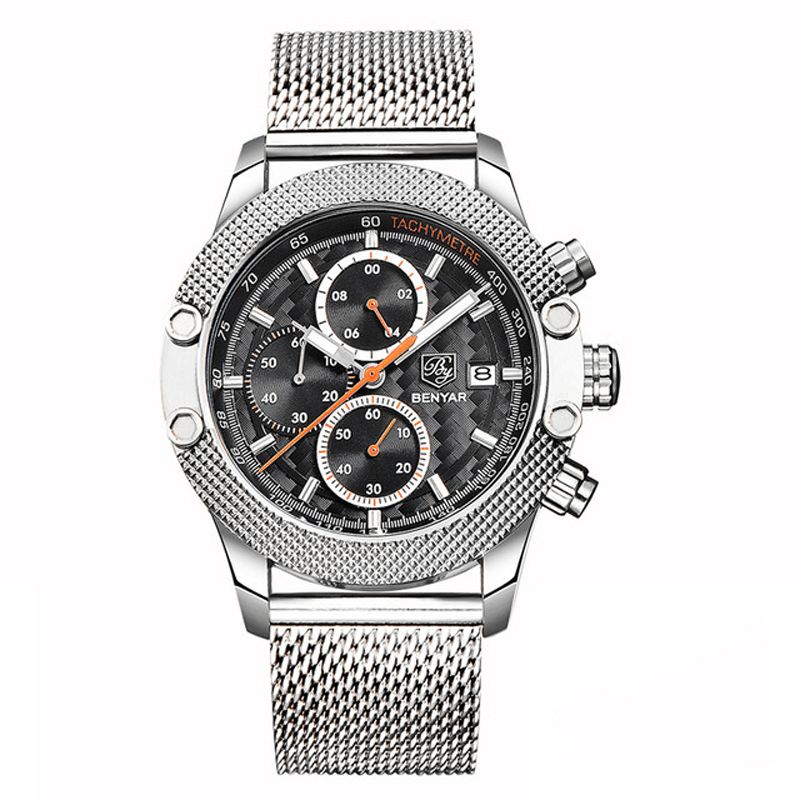 Benyar 5109M Mode Herreur Chronograph 3Atm Vandtæt Rustfrit Stålrem Quartz ur