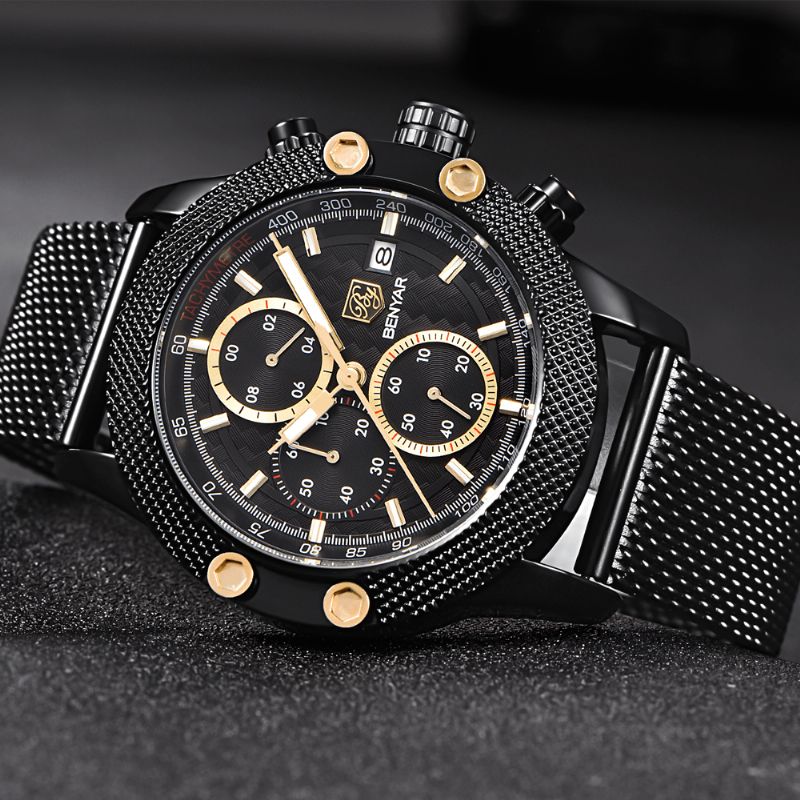 Benyar 5109M Mode Herreur Chronograph 3Atm Vandtæt Rustfrit Stålrem Quartz ur