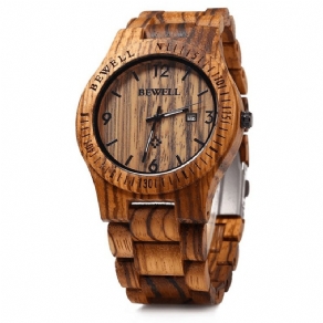 Bewell Zs-W086B Mænd Natural Wooden Auto Calendar Display Mode Quartz Armbåndsur