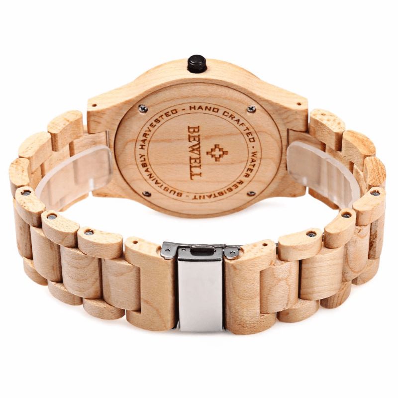 Bewell Zs-W086B Mænd Natural Wooden Auto Calendar Display Mode Quartz Armbåndsur