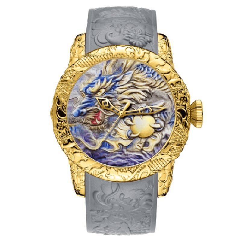 Biden Bd129 Retro Dragon Kinesisk Stil Herrearmbåndsur Vandtæt Silikonebånd Kvartsur