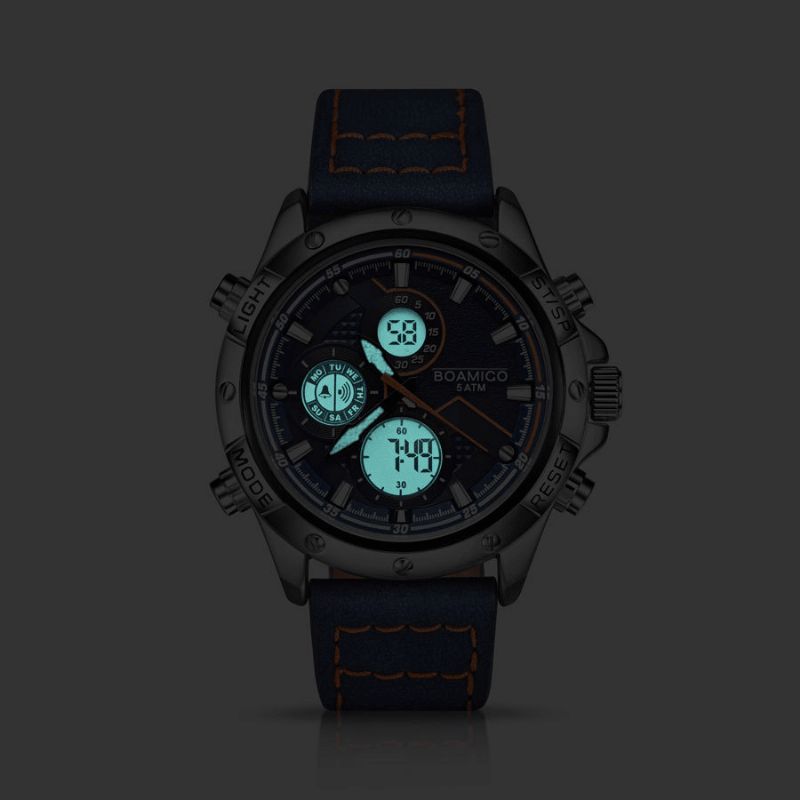 Boamigo F546 To Tidszoner Dual Display Watch Led Lys Kronograf Alarm Herre Quartz Ure