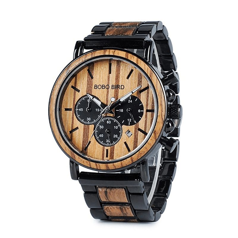 Bobo Bird P09 Mænd Casual Wooden Date Display Armbåndsure Quartz ur With Box