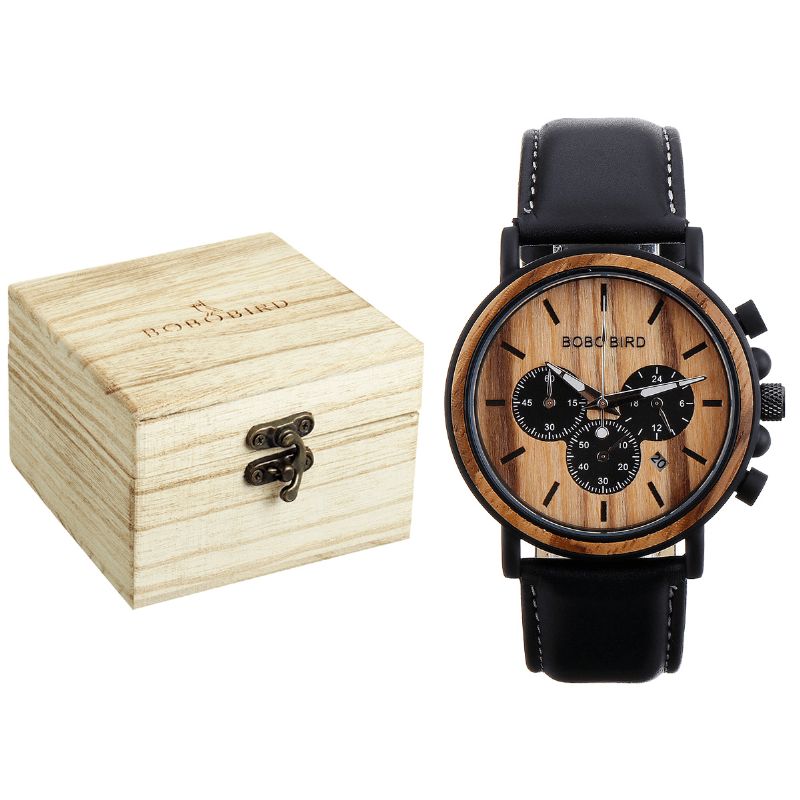 Bobo Bird P09 Mænd Casual Wooden Date Display Armbåndsure Quartz ur With Box