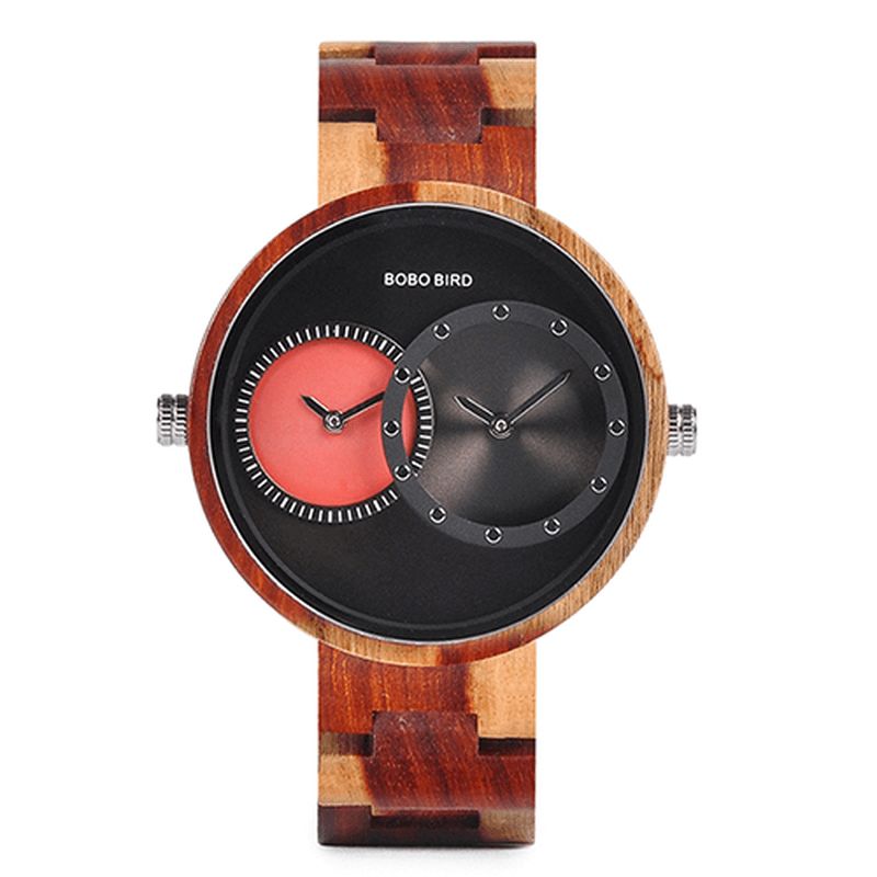 Bobo Bird W-R10 Two Time Zones Creative Watch Træ Kvinder Mænd Quartz Ure