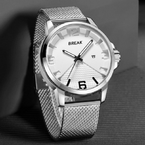 Break 3301 Calendar Sport Herrearmbåndsur Simple Design Rustfrit Steel Quartz ures