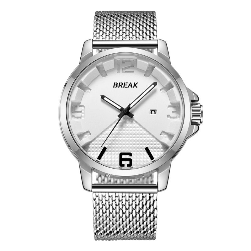 Break 3301 Calendar Sport Herrearmbåndsur Simple Design Rustfrit Steel Quartz ures