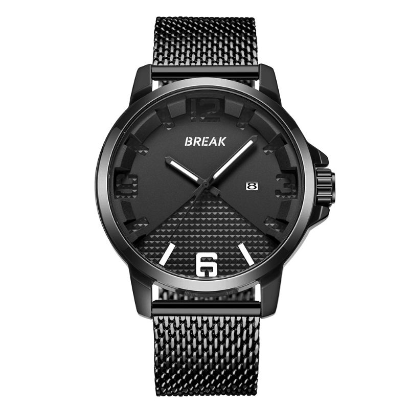 Break 3301 Calendar Sport Herrearmbåndsur Simple Design Rustfrit Steel Quartz ures