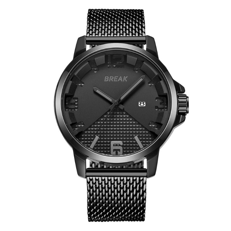 Break 3301 Calendar Sport Herrearmbåndsur Simple Design Rustfrit Steel Quartz ures