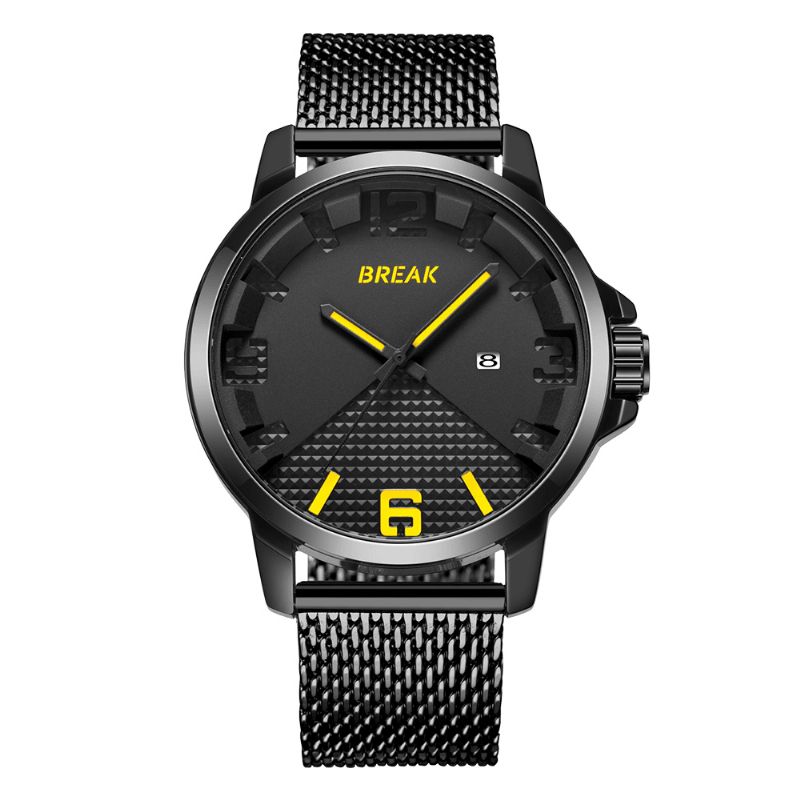 Break 3301 Calendar Sport Herrearmbåndsur Simple Design Rustfrit Steel Quartz ures