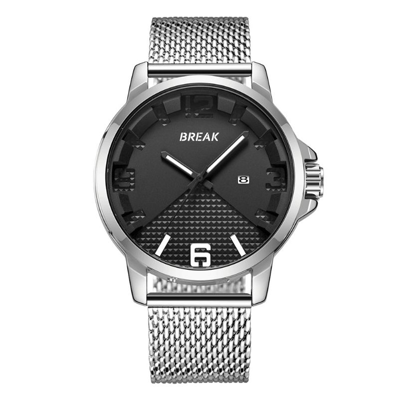 Break 3301 Calendar Sport Herrearmbåndsur Simple Design Rustfrit Steel Quartz ures