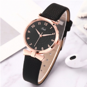 Business Elegant Dame Watch Læder Bånd Kronblad Gradient Pattern Dial Justerbar Clasp Quartz ur