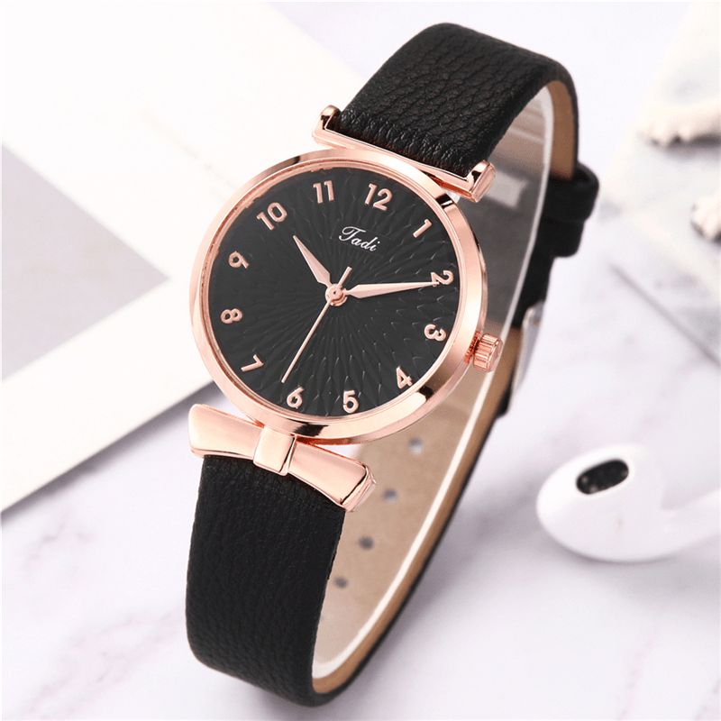 Business Elegant Dame Watch Læder Bånd Kronblad Gradient Pattern Dial Justerbar Clasp Quartz ur