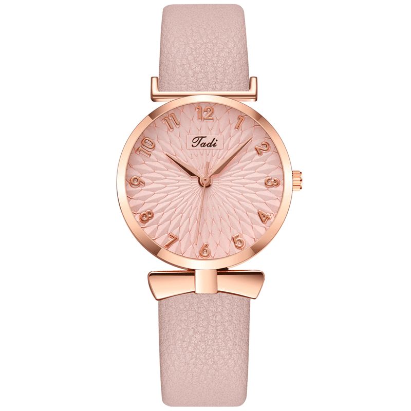 Business Elegant Dame Watch Læder Bånd Kronblad Gradient Pattern Dial Justerbar Clasp Quartz ur