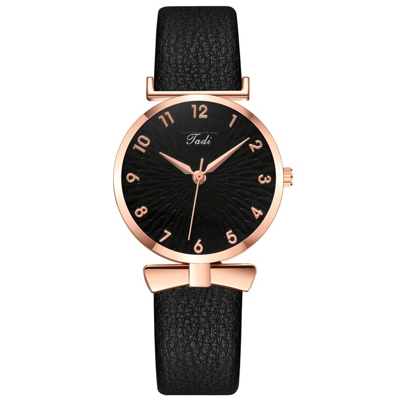 Business Elegant Dame Watch Læder Bånd Kronblad Gradient Pattern Dial Justerbar Clasp Quartz ur