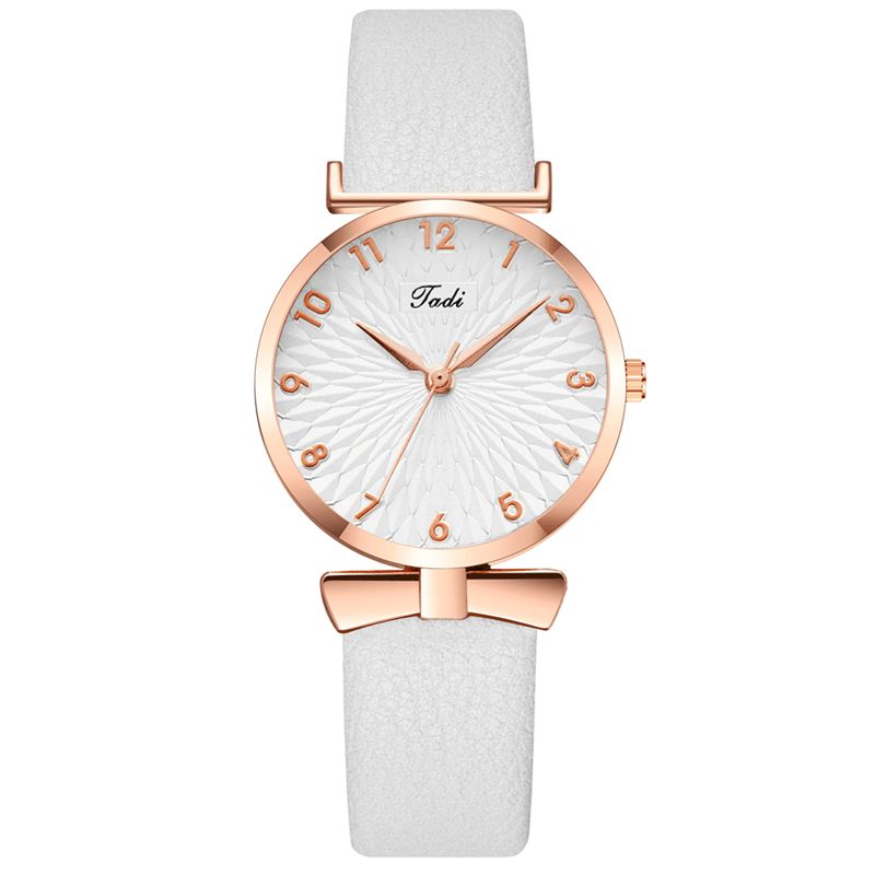 Business Elegant Dame Watch Læder Bånd Kronblad Gradient Pattern Dial Justerbar Clasp Quartz ur