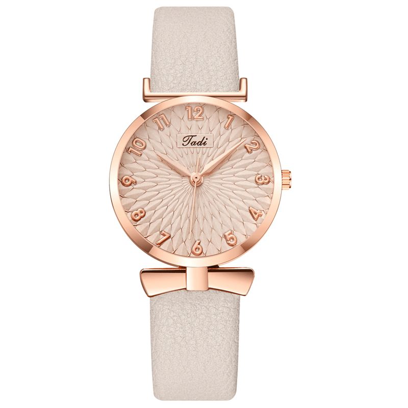 Business Elegant Dame Watch Læder Bånd Kronblad Gradient Pattern Dial Justerbar Clasp Quartz ur