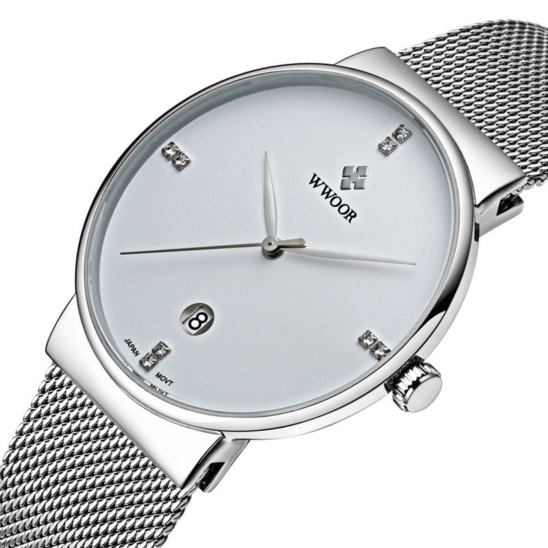 Business Style Mesh Steel Band Mænd Armbåndsur Dato Display Quartz ur