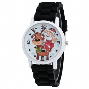 Cartoon Julemand Og Rensdyr Mønster Silikone Rem Watch Cute Kid Watch Mode Børn Quartz ur