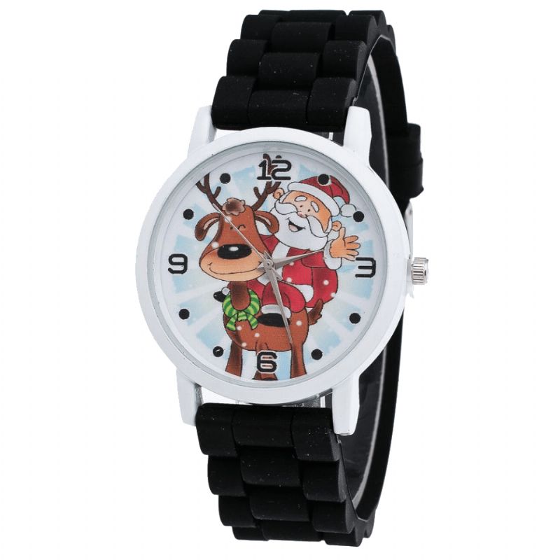 Cartoon Julemand Og Rensdyr Mønster Silikone Rem Watch Cute Kid Watch Mode Børn Quartz ur