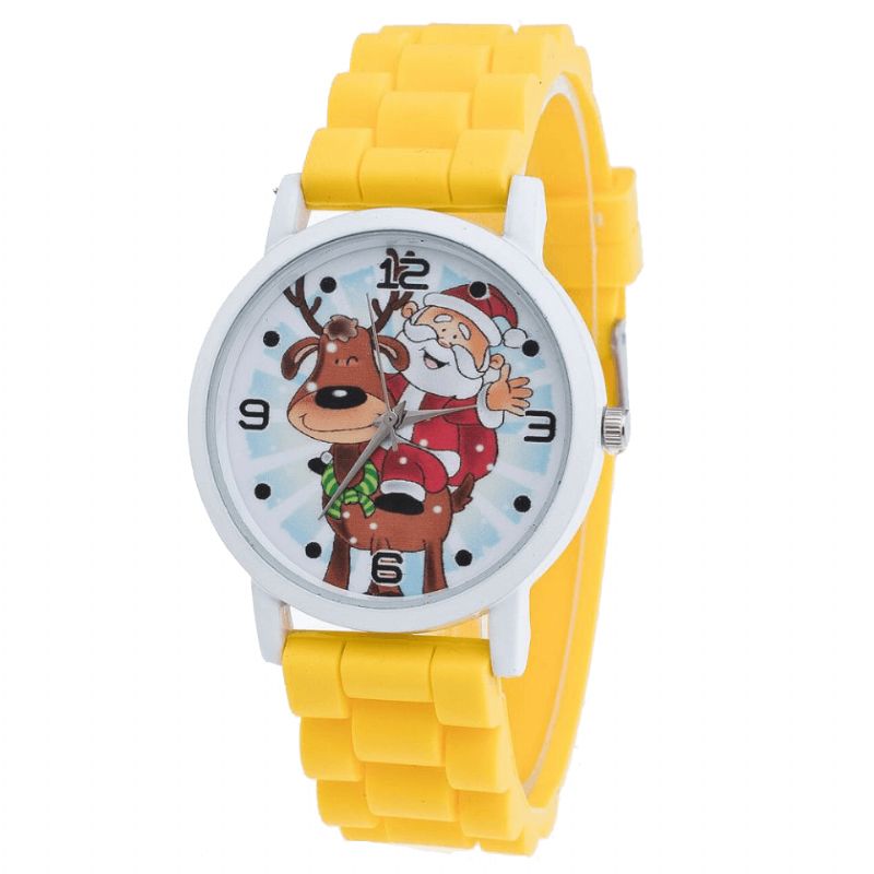 Cartoon Julemand Og Rensdyr Mønster Silikone Rem Watch Cute Kid Watch Mode Børn Quartz ur