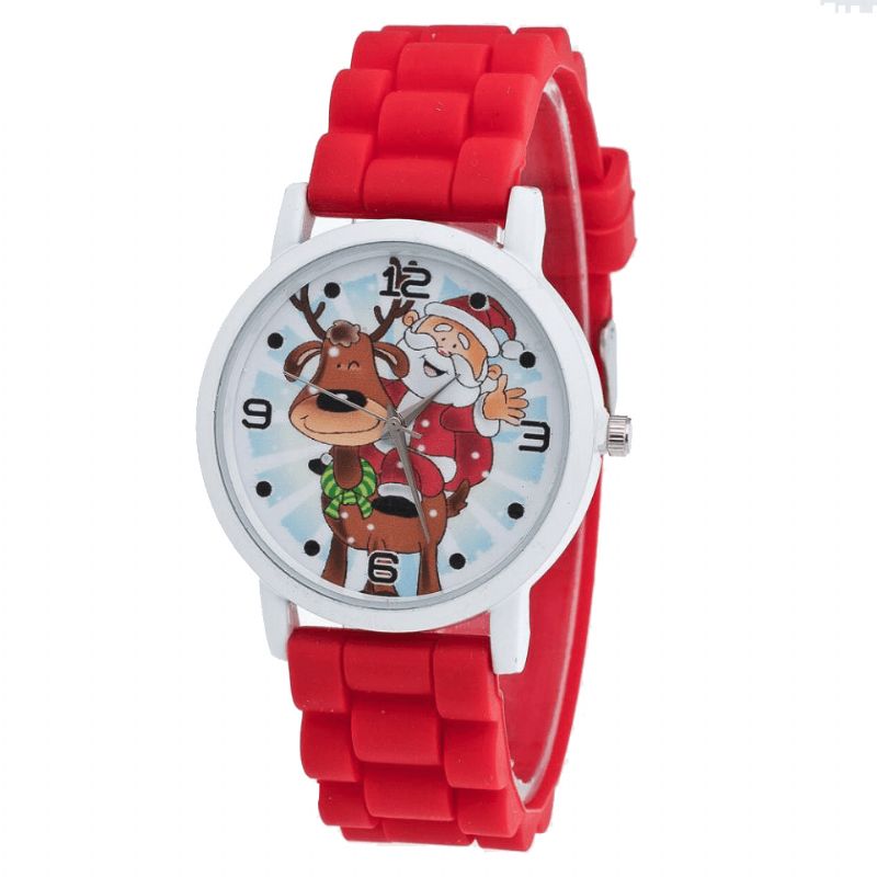 Cartoon Julemand Og Rensdyr Mønster Silikone Rem Watch Cute Kid Watch Mode Børn Quartz ur