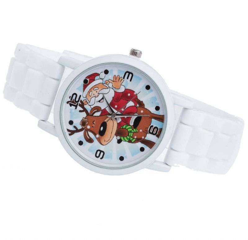 Cartoon Julemand Og Rensdyr Mønster Silikone Rem Watch Cute Kid Watch Mode Børn Quartz ur