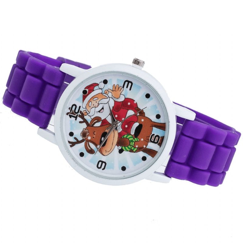 Cartoon Julemand Og Rensdyr Mønster Silikone Rem Watch Cute Kid Watch Mode Børn Quartz ur