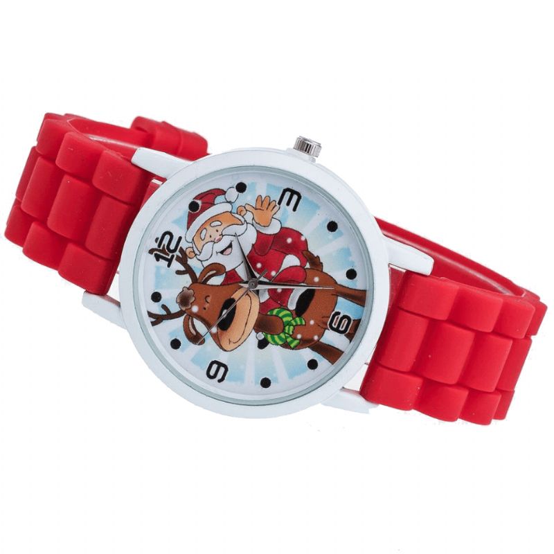 Cartoon Julemand Og Rensdyr Mønster Silikone Rem Watch Cute Kid Watch Mode Børn Quartz ur