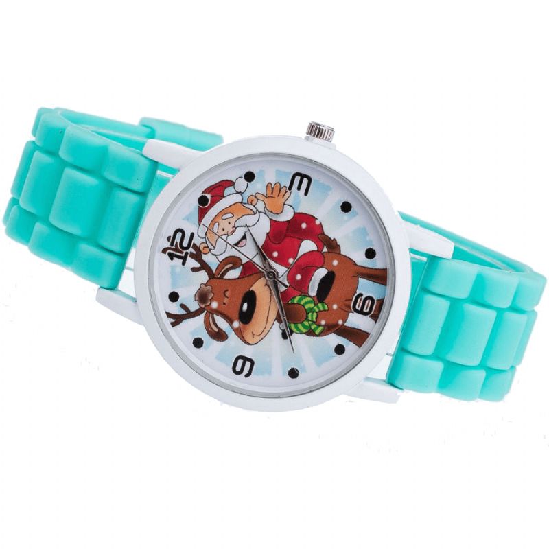 Cartoon Julemand Og Rensdyr Mønster Silikone Rem Watch Cute Kid Watch Mode Børn Quartz ur