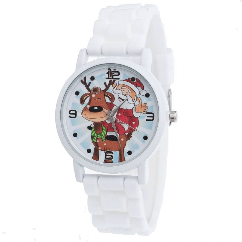 Cartoon Julemand Og Rensdyr Mønster Silikone Rem Watch Cute Kid Watch Mode Børn Quartz ur