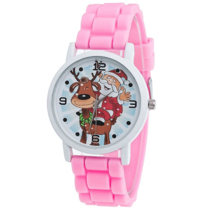 Cartoon Julemand Og Rensdyr Mønster Silikone Rem Watch Cute Kid Watch Mode Børn Quartz ur