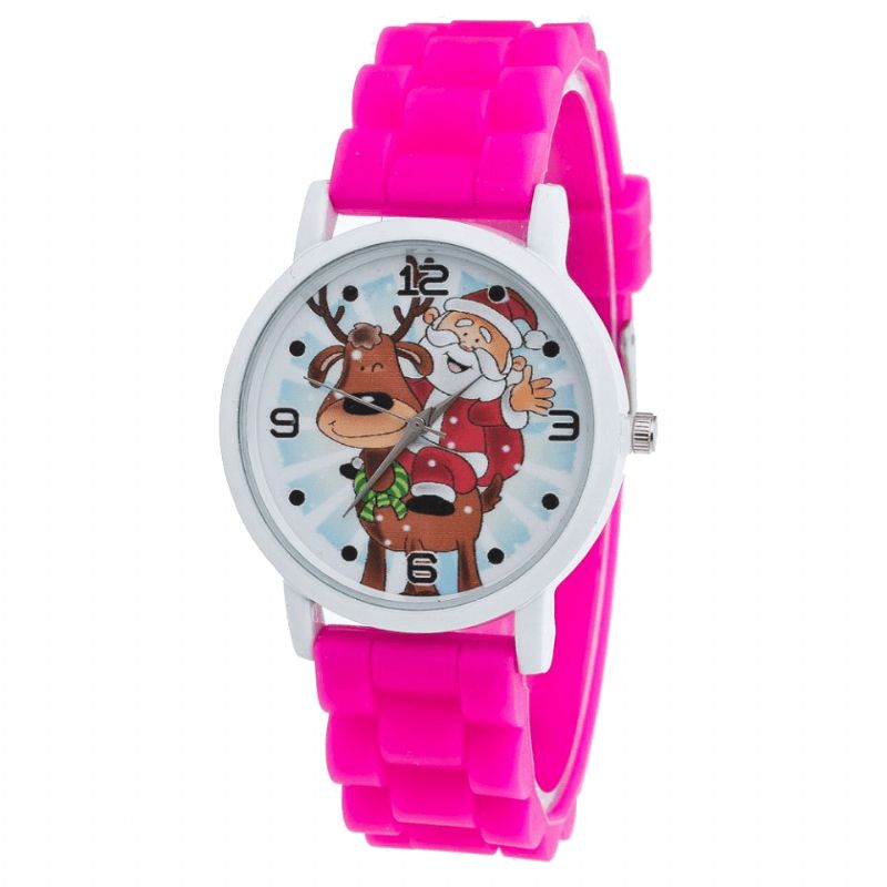 Cartoon Julemand Og Rensdyr Mønster Silikone Rem Watch Cute Kid Watch Mode Børn Quartz ur