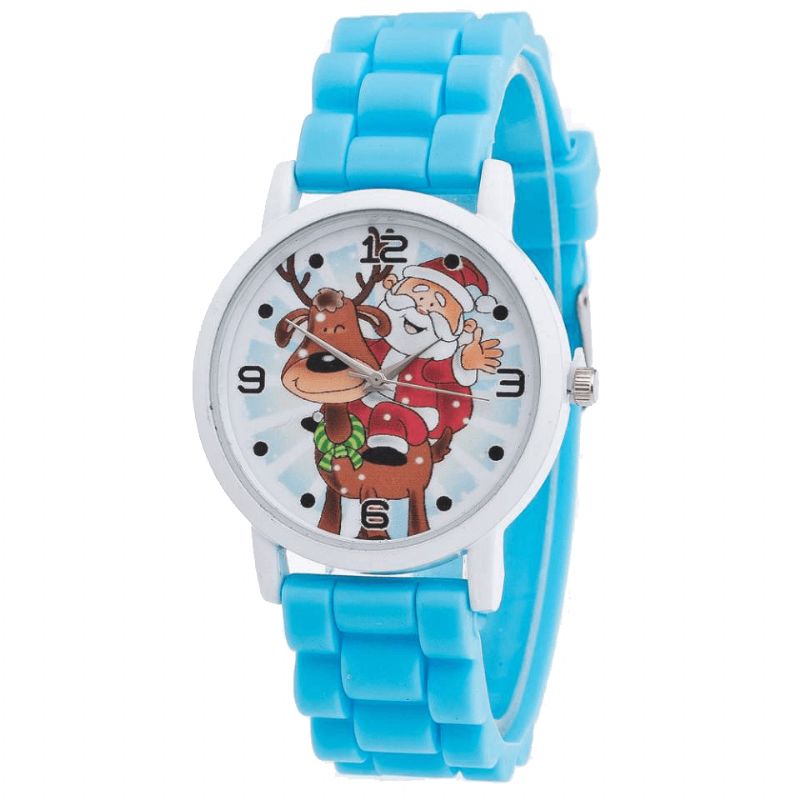 Cartoon Julemand Og Rensdyr Mønster Silikone Rem Watch Cute Kid Watch Mode Børn Quartz ur