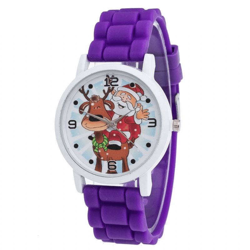 Cartoon Julemand Og Rensdyr Mønster Silikone Rem Watch Cute Kid Watch Mode Børn Quartz ur