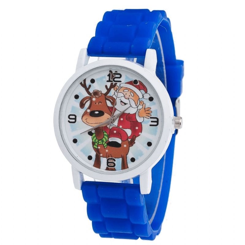 Cartoon Julemand Og Rensdyr Mønster Silikone Rem Watch Cute Kid Watch Mode Børn Quartz ur