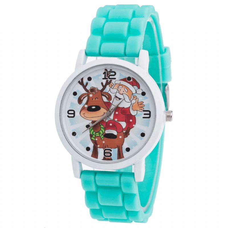 Cartoon Julemand Og Rensdyr Mønster Silikone Rem Watch Cute Kid Watch Mode Børn Quartz ur