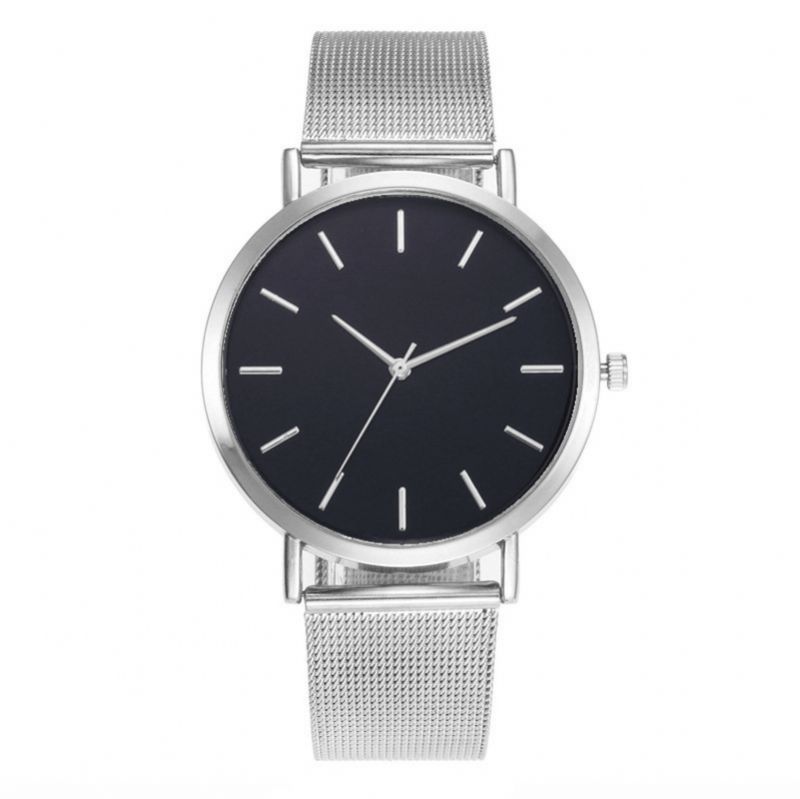 Casual Business Kvindeur Fuld Legering Case Mesh Band No Number Dial Quartz ur