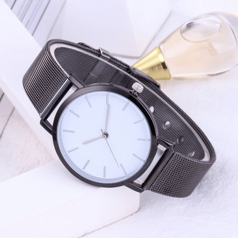 Casual Business Kvindeur Fuld Legering Case Mesh Band No Number Dial Quartz ur