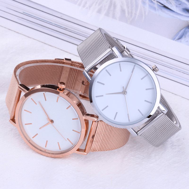 Casual Business Kvindeur Fuld Legering Case Mesh Band No Number Dial Quartz ur