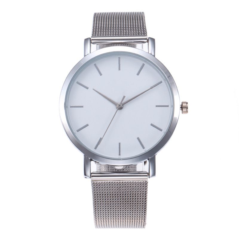 Casual Business Kvindeur Fuld Legering Case Mesh Band No Number Dial Quartz ur