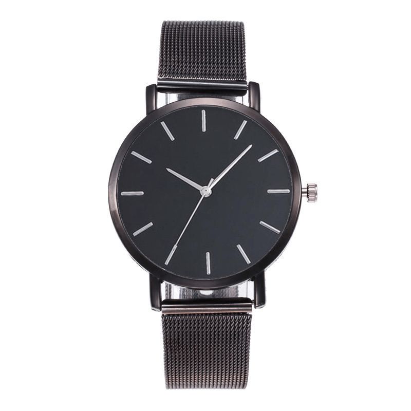 Casual Business Kvindeur Fuld Legering Case Mesh Band No Number Dial Quartz ur