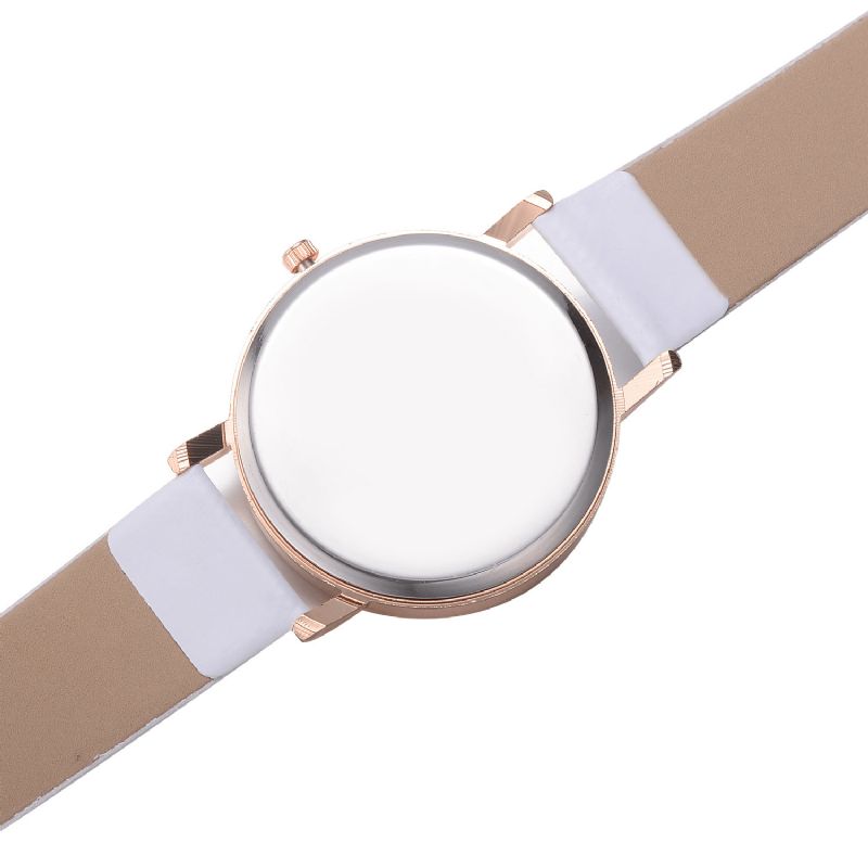 Casual Style Kvinder Armbåndsur Rose Gold Case Læderrem Quartz ur