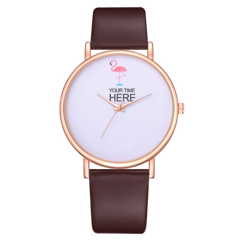 Casual Style Kvinder Armbåndsur Rose Gold Case Læderrem Quartz ur