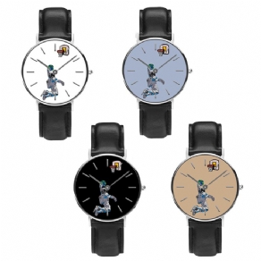 Casual Style Mænd Watch Cartoon Astronaut & Earth Print Pu Læderrem Ur Quartz Ure