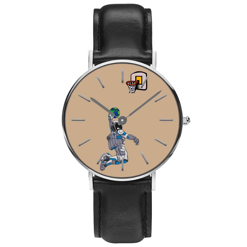 Casual Style Mænd Watch Cartoon Astronaut & Earth Print Pu Læderrem Ur Quartz Ure