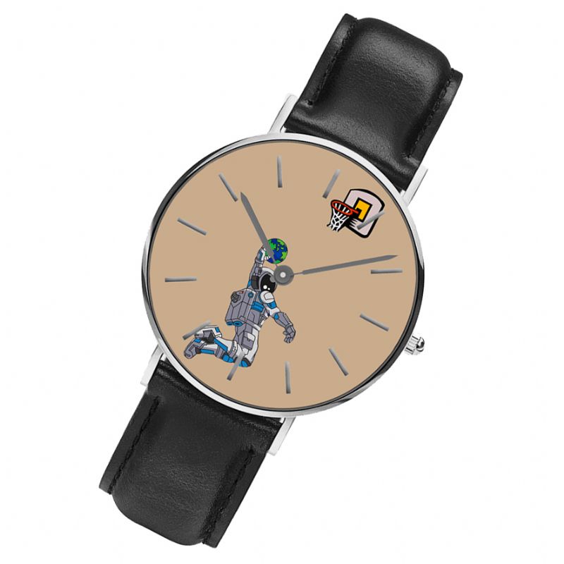 Casual Style Mænd Watch Cartoon Astronaut & Earth Print Pu Læderrem Ur Quartz Ure