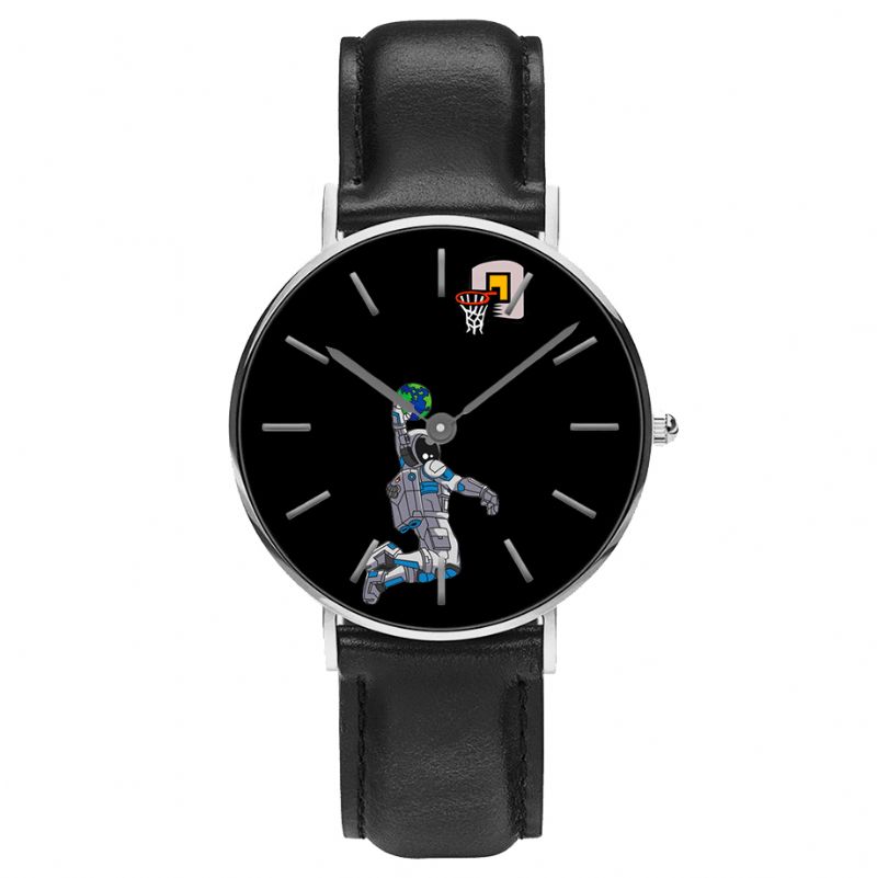 Casual Style Mænd Watch Cartoon Astronaut & Earth Print Pu Læderrem Ur Quartz Ure