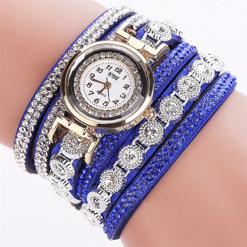 CCq Mode Luksus Rhinestone Pu Læder Band Kvinder Quartz Armbånd Ur