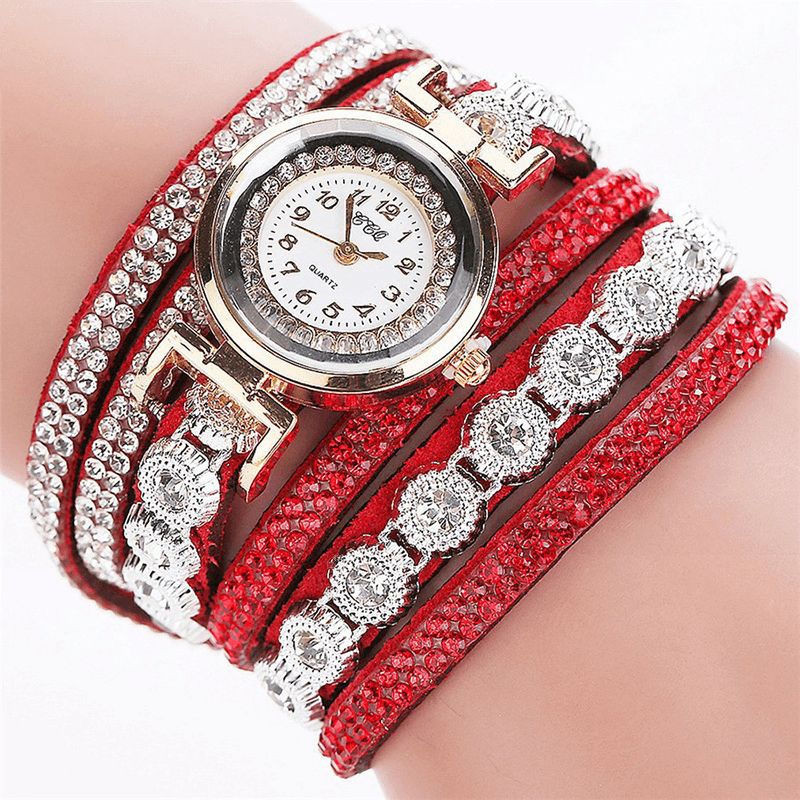 CCq Mode Luksus Rhinestone Pu Læder Band Kvinder Quartz Armbånd Ur